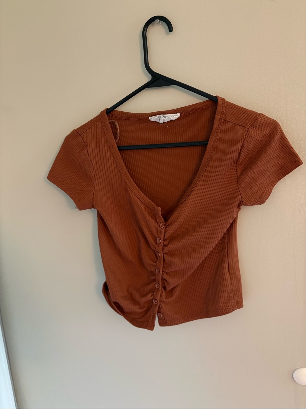 Hippie Rose Ribbed Rust Button-Front Crop Top